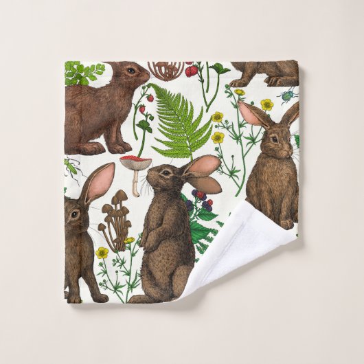 Kaninchen und Waldflora 4 Badhandtuch Set (Waschlappen)