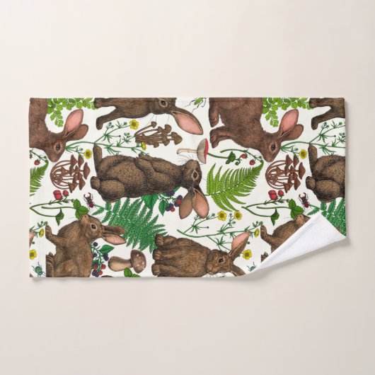 Kaninchen und Waldflora 4 Badhandtuch Set (Handtuch)