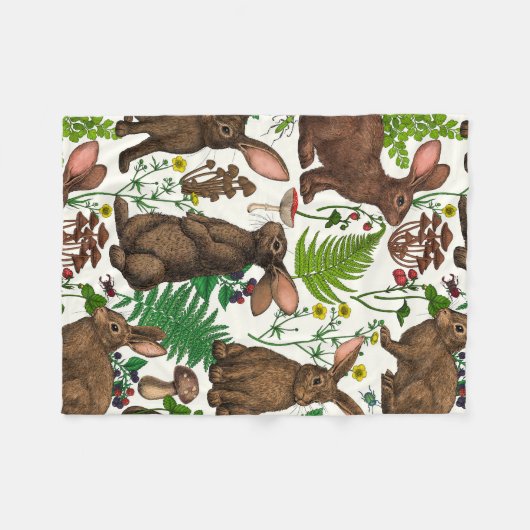 Kaninchen und Waldflora 4 Fleecedecke (Vorderseite (Horizontal))