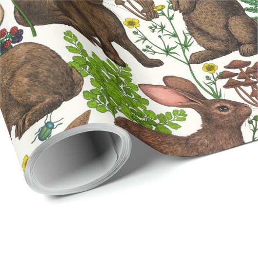 Kaninchen und Waldflora 4 Geschenkpapier (Rolleneckpunkt)