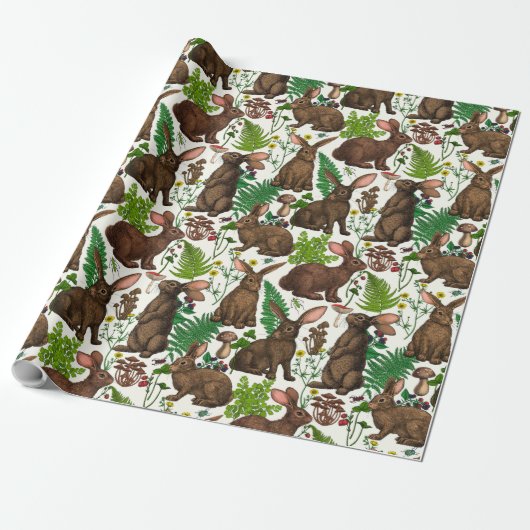 Kaninchen und Waldflora 4 Geschenkpapier (Ungerollt)