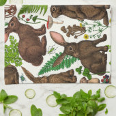 Kaninchen und Waldflora 4 Geschirrtuch (Gefaltet)