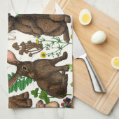 Kaninchen und Waldflora 4 Geschirrtuch (Viertel Falte)