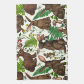 Kaninchen und Waldflora 4 Geschirrtuch (Vertikal)