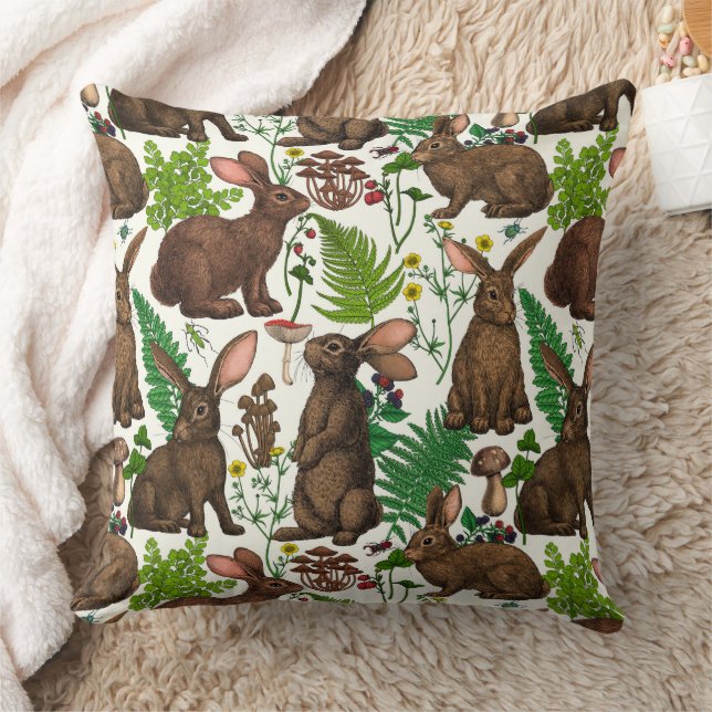 Kaninchen und Waldflora 4 Kissen (Decke)