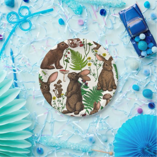 Kaninchen und Waldflora 4 Pappteller (Party)