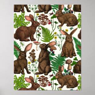 Kaninchen und Waldflora 4 Poster