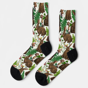 Kaninchen und Waldflora 4 Socken