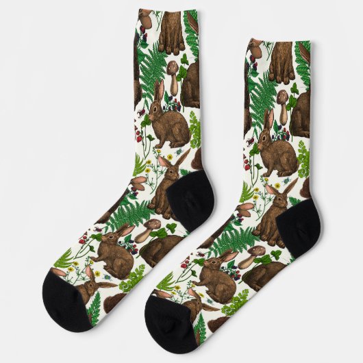 Kaninchen und Waldflora 4 Socken (Linkes Detail)