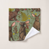 Kaninchen und Waldflora Badehandtuch Set (Waschlappen)