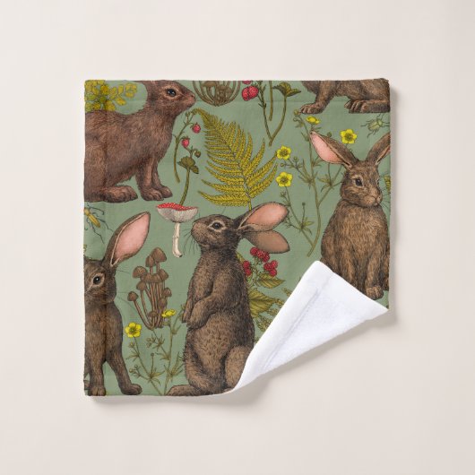 Kaninchen und Waldflora Badehandtuch Set (Waschlappen)