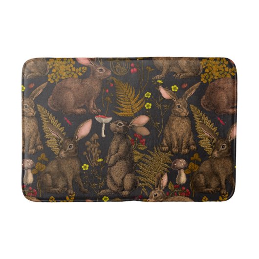 Kaninchen und Waldflora Badematte (Vorderseite)