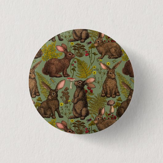 Kaninchen und Waldflora Button (Vorderseite)