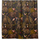 Kaninchen und Waldflora Duschvorhang (Vorderseite)