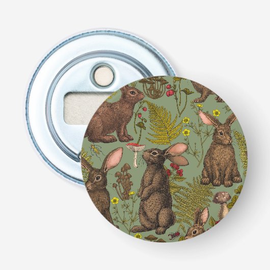 Kaninchen und Waldflora Flaschenöffner (Vorderseite)