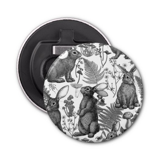 Kaninchen und Waldflora Flaschenöffner (Vorderseite)