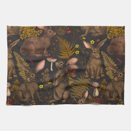 Kaninchen und Waldflora Küchentücher (Horizontal)