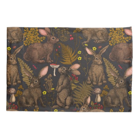 Kaninchen und Waldflora Pillow Case Kissenbezug (Rückseite-Links)