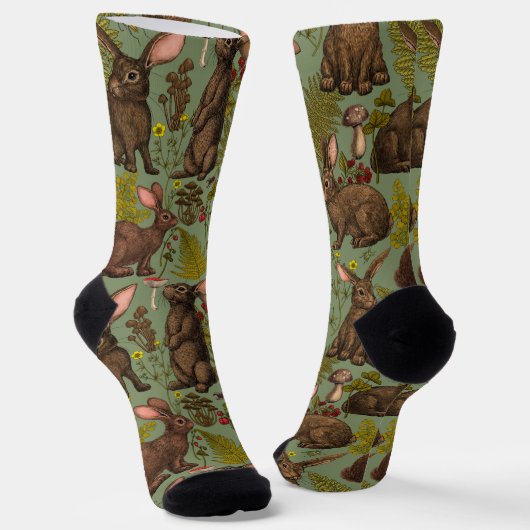 Kaninchen und Waldflora Socken (Gewinkelt)
