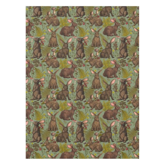 Kaninchen und Waldflora Tischdecke (Vorderseite)