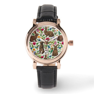Kaninchen und Wildblumen Armbanduhr