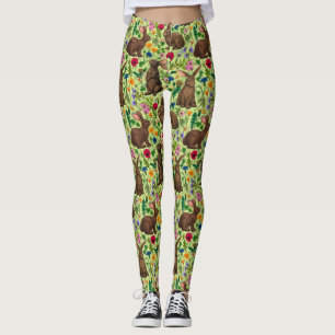 Kaninchen und Wildblumen auf Honigtau Leggings