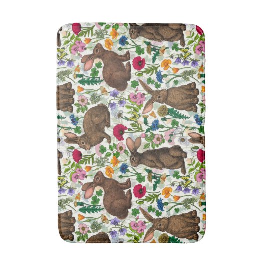 Kaninchen und Wildblumen Badematte (Vorderseite Vertikal)