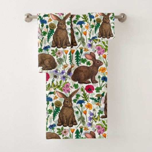 Kaninchen und Wildblumen Badhandtuch Set (Insitu)