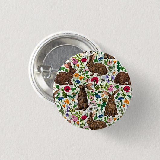 Kaninchen und Wildblumen Button (Vorne & Hinten)