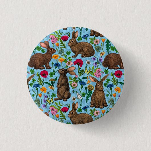 Kaninchen und Wildblumen Button (Vorderseite)