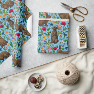 Kaninchen und Wildblumen Geschenkpapier