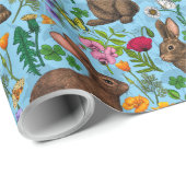 Kaninchen und Wildblumen Geschenkpapier (Rolleneckpunkt)