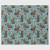 Kaninchen und Wildblumen Geschenkpapier (Flach)