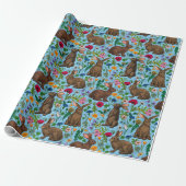 Kaninchen und Wildblumen Geschenkpapier (Ungerollt)