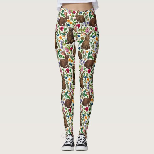 Kaninchen und Wildblumen Leggings (Vorderseite)