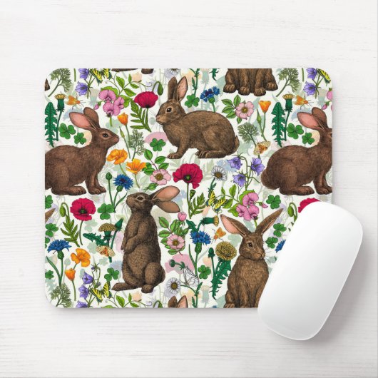 Kaninchen und Wildblumen Mousepad (Mit Mouse)