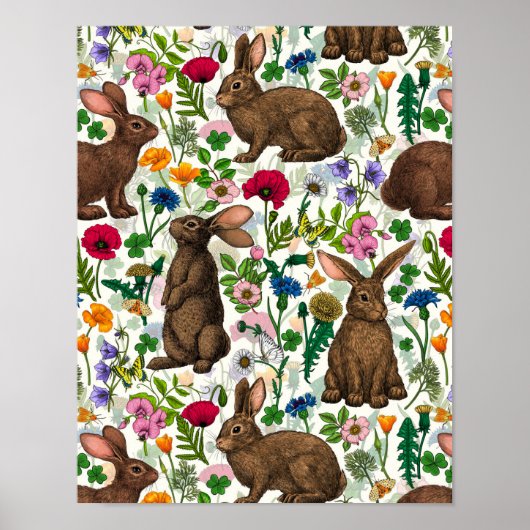 Kaninchen und Wildblumen Poster (Vorne)