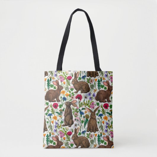 Kaninchen und Wildblumen Tasche (Vorderseite)
