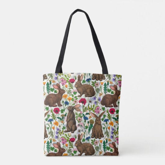 Kaninchen und Wildblumen Tasche (Rückseite)