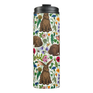 Kaninchen und Wildblumen Thermosbecher