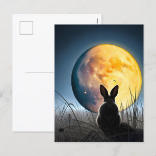 Kaninchen unter dem Mond Feiertagspostkarte