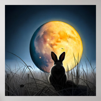Kaninchen unter dem Mond Poster