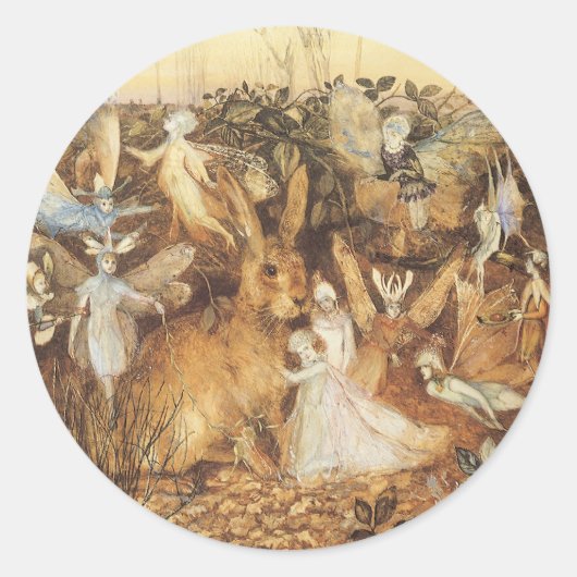 Kaninchen unter den Fairies, Vintage Märchen Runder Aufkleber (Vorderseite)