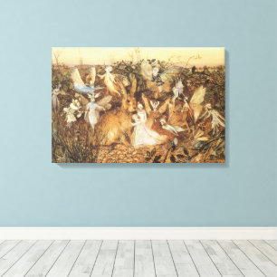 Kaninchen unter den Feen, Vintage Feenmärchen Leinwanddruck