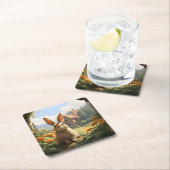 Kaninchen unter den Marigolds Rechteckiger Pappuntersetzer (Vor Ort)