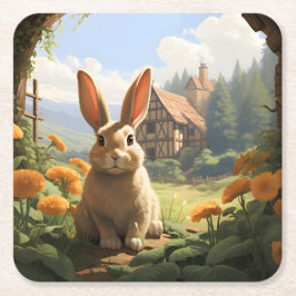Kaninchen unter den Marigolds Rechteckiger Pappuntersetzer
