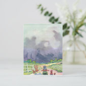 Kaninchen unter dunklen Wolken Postkarte (Stehend Vorderseite)