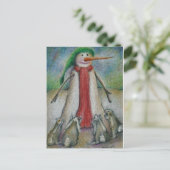Kaninchen verzweifeln, die Nase des Schneemanns zu Postkarte (Stehend Vorderseite)