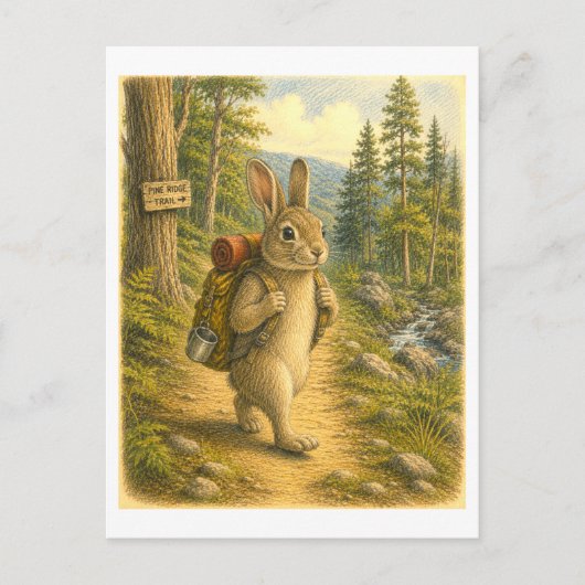 Kaninchen-Wanderillustration Postkarte (Vorderseite)