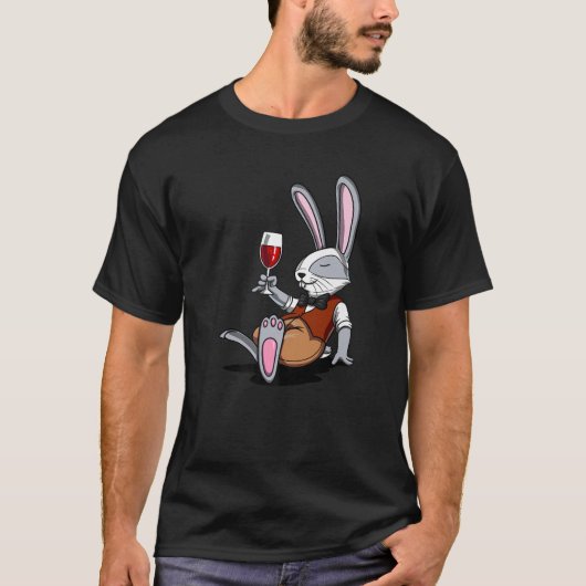 Kaninchen Wein trinken Party Funny Betrunken Bunny T-Shirt (Vorderseite)